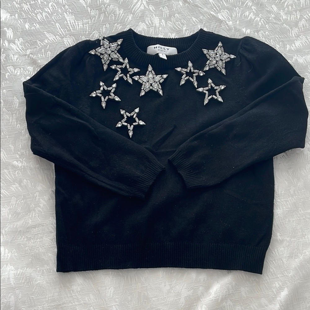 Milly Black Sweater with Silver Star Embellishments. Toddler girl